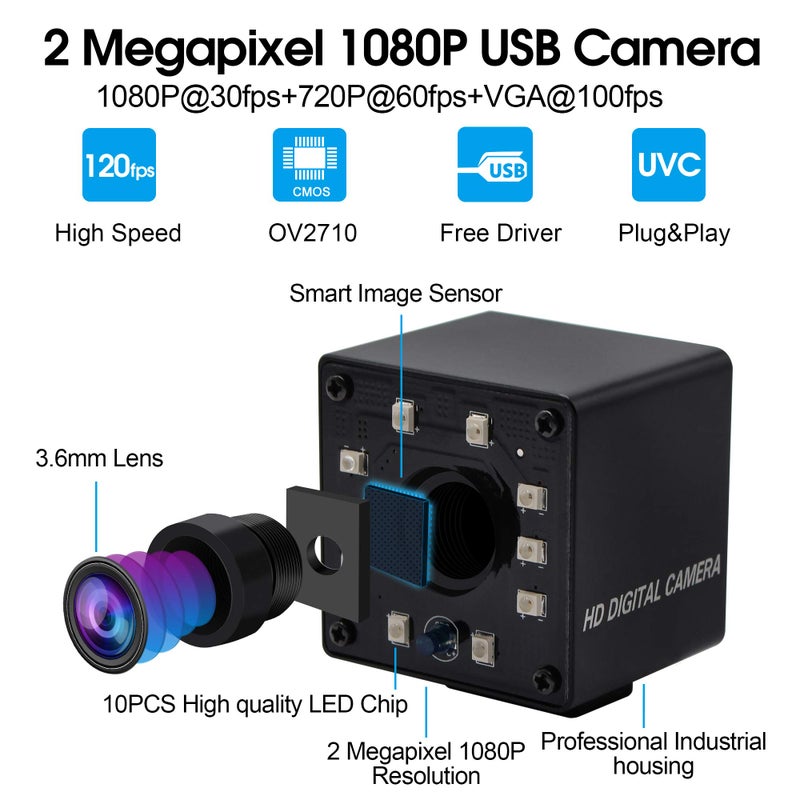 SVPRO 1080P Night Vision USB Camera CMOS OV2710 IR LED Infrared Webcam with IR Cut HD Surceillance Camera 3.6mm Lens Mini Cam with Metal Casing for Android Windows Linux Mac Raspberry - Image 2